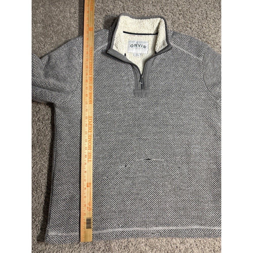 Orvis Mens Gray Textured Sherpa Lined Quarter Zip Pullover Sweater Large - Picture 8 of 10